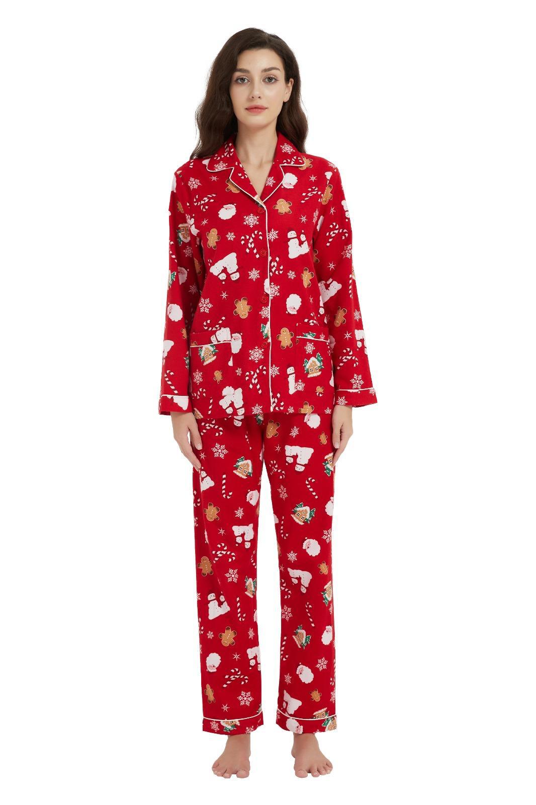 Series/6bucati, Pijama Dama GLOBAL, Finet gros, Bumbac, Xmas Rosu