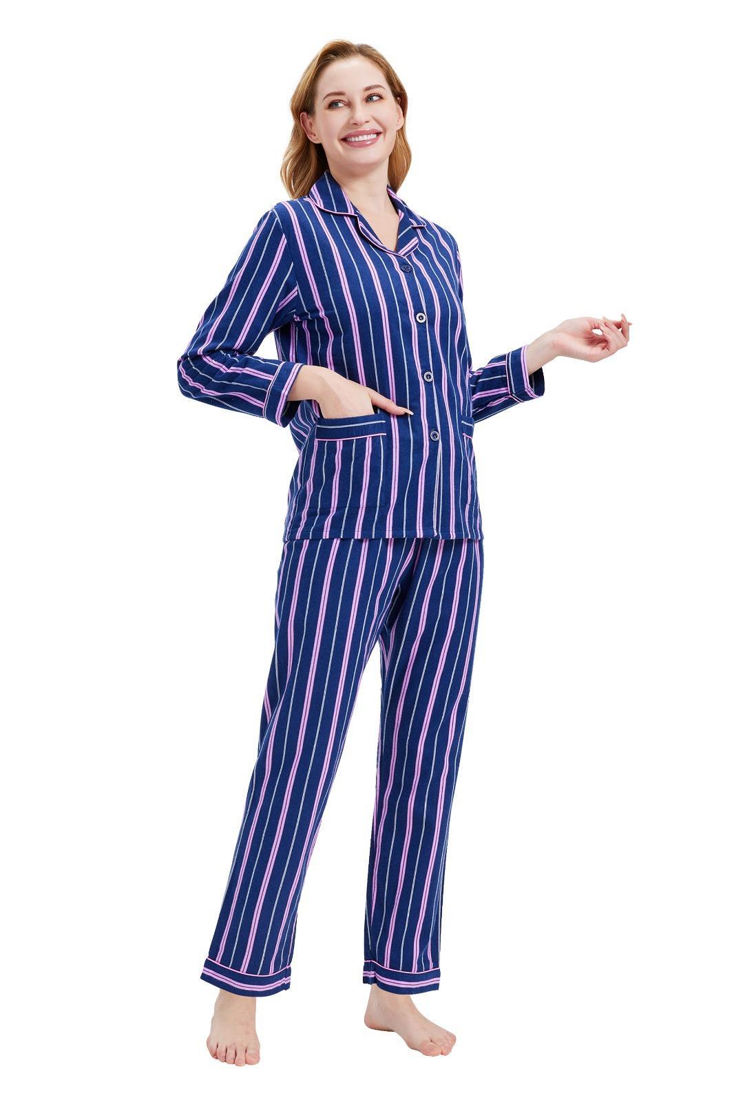 Series/6bucati, Pijama Dama GLOBAL, Finet gros, Bumbac, Dungi Mov