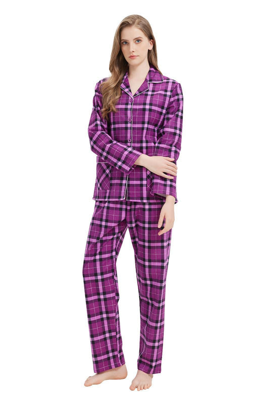 Series/6bucati, Pijama Dama GLOBAL, Finet gros, Bumbac, Carou Mov