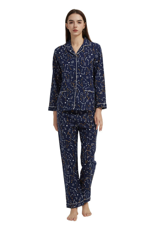 Series/6bucati, Pijama Dama GLOBAL, Finet gros, Bumbac, Constelatie