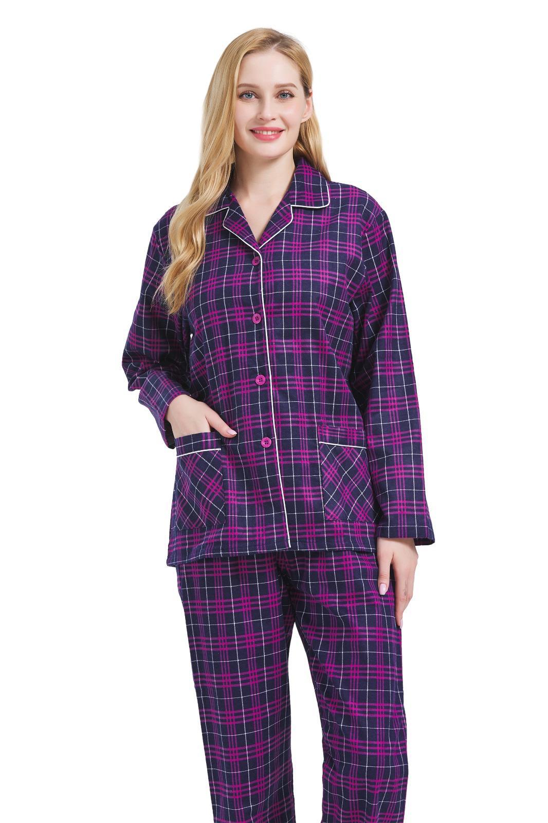 Series/6bucati, Pijama Dama GLOBAL, Finet gros, Bumbac, Carou Mov