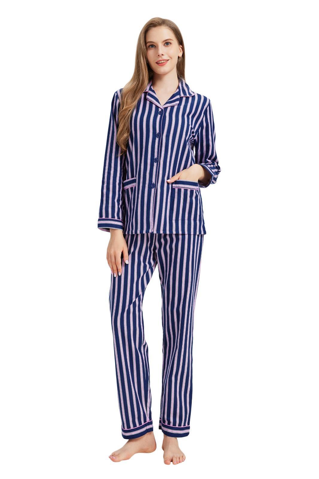 Series/6bucati, Pijama Dama GLOBAL, Finet gros, Bumbac, Dungi Mov