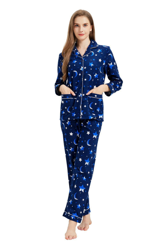 Series/6bucati, Pijama Dama GLOBAL, Finet gros, Bumbac, BleuMarin