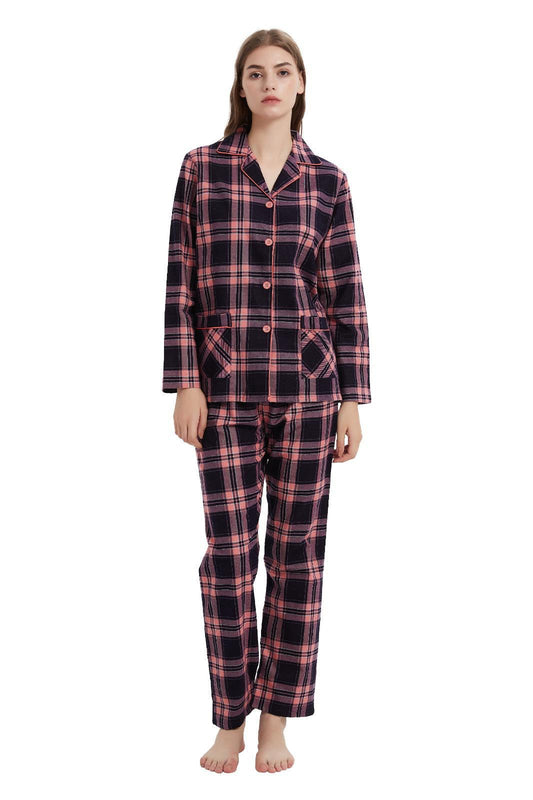 Series/6bucati, Pijama Dama GLOBAL, Finet gros, Bumbac, Carouri Roz somon